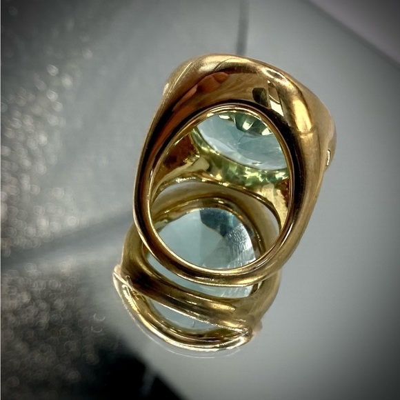 MONET signed RARE Blue Topaz Faceted Glass Gold Plated Statement Ring size 7 - Picture 3 of 15
